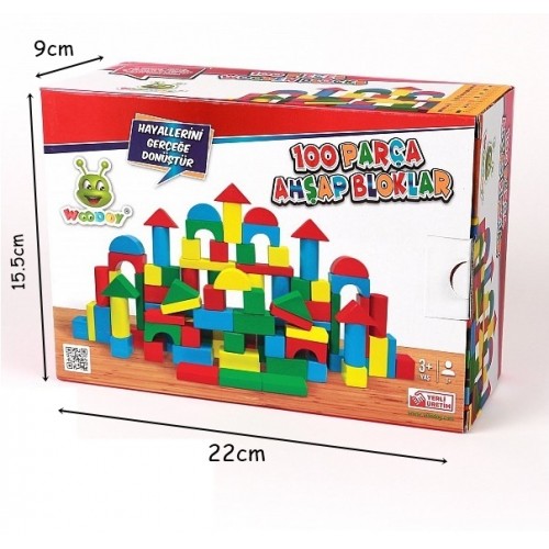 100 PIECE COLORED BLOCK SET - Дрвени коцки 100 парчиња