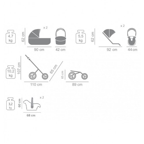 Количка за близнаци Junama Diamond s-line Duo Slim сет (6 in 1)