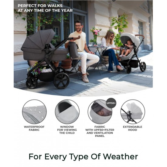 Kinderkraft A-TOUR количка за бебе сет 3 во 1 dark grey