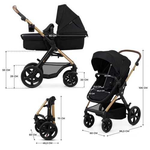 Kinderkraft MOOV 2 количка за бебе сет 3 во 1 pure black