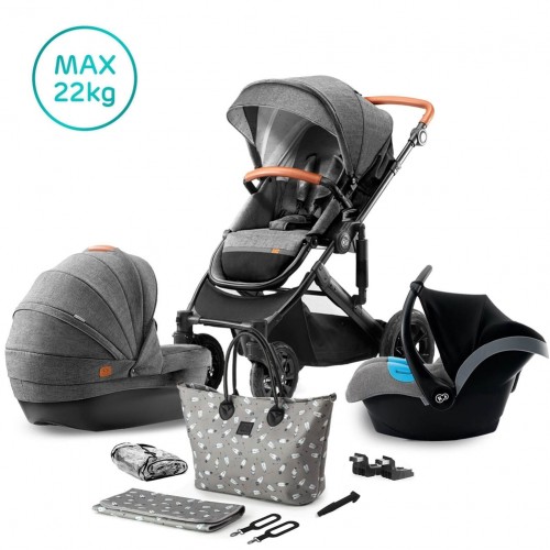 Kinderkraft PRIME количка за бебе сет 3 in 1 (grey)