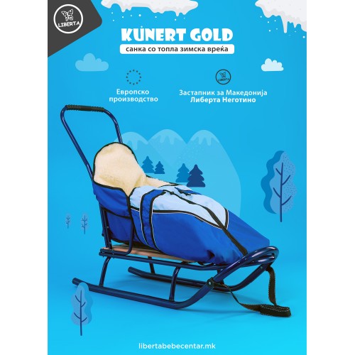 Санка со зимска вреќа - Kunert Gold плав рам
